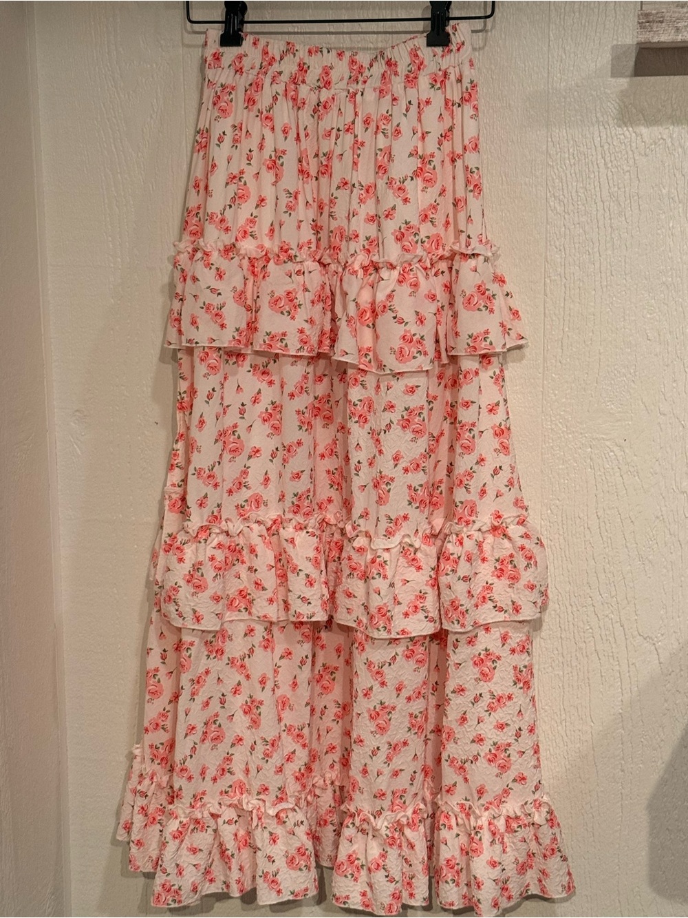 Frayed Tiered FLORAL Midi Skirt‎